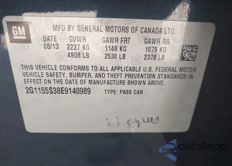 2014 Chevrolet Impala 2Lz z USA, uszkodzony, nr VIN 2G1155S38E9140989